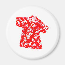 Red & White Hibiscus Aloha Shirt Fridge Magnets