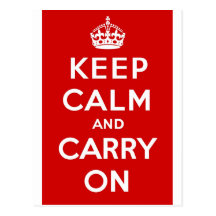 Red & White Keep Calm And Carry On Post Card