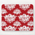 red white large romantic damask pattern mousepad