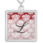 red white large romantic damask pattern necklaces
