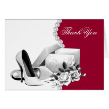 Red White Pearls High Heel Shoes Thank You Cards