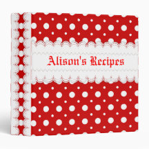 Red, white polka dot with scalloped borders recipe 3 ring binder