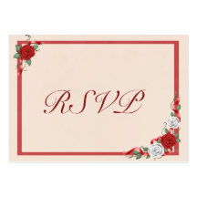 Red & White Roses Wedding Invitation RSVP Insert Business Cards