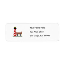 Red & White Striped Lighthouse Tower Return Address Label