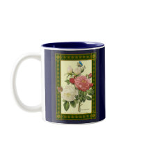 Red White Vintage Botanical Roses Coffee Mug