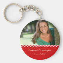 Red white zig zag graduation photo keychain