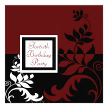 Red Wine Black White Womans 40th Birthday Party Custom Invite