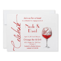red wine glass engagement party invitation