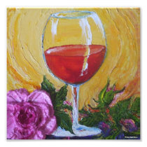 Red Wine Glass & Pink Rose Fine Art Poster Photo Print