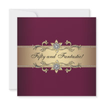 Red Wine Gold Womans 50th Birthday Party Custom Invite