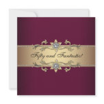 Red Wine Gold Womans 50th Birthday Party invitations