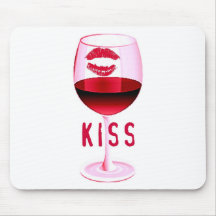 RED WINE IN PINK GLASS WITH LIPSTICK KISS MOUSEPAD