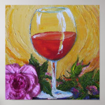 Red Wine & Pink Rose Art Poster
