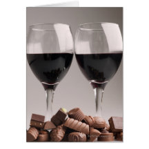 red wine with chocolates cards