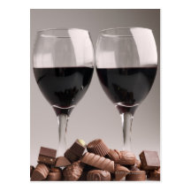 red wine with chocolates post card