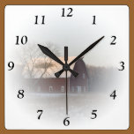 Red Winter Barn Square Clock wall clocks