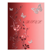 Red with Silver Butterflies on Linen Reply Card Custom Invites