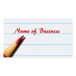 Red Writing With Teacher Pencil On Lined Paper Business Cards