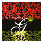 RED YELLOW BLACK DAMASK MONOGRAM Topaz Personalized Announcements