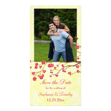 Red + yellow floral damask wedding save the date custom photo card
