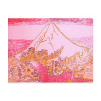 Red Yellow Mt. Fuji Japan Drawing of Hokusai Paint