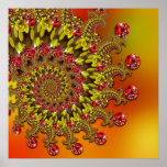 Red Yellow & Orange Bokeh Fractal Pattern Poster