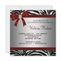 Red Zebra Girl Womans Birthday Party Personalized Invitation