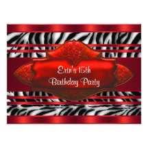 Red Zebra Girls 15th Birthday Party Custom Invitations