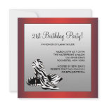 Red Zebra High Heels Womans Birthday Party invitations