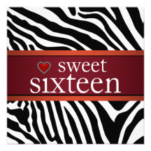 Red Zebra Sweet Sixteen Birthday Party Custom Invitation