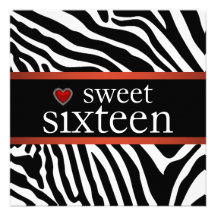 Red Zebra Sweet Sixteen Birthday Party Announcement