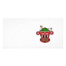 Red zombie monkey photo card