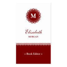 Rédacteur de livre - monogramme rouge élégant de d modèle de carte de visite