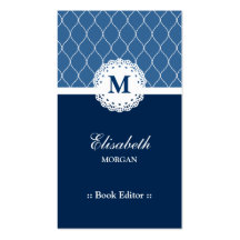 Rédacteur de livre - motif bleu élégant de dentell modèle de carte de visite