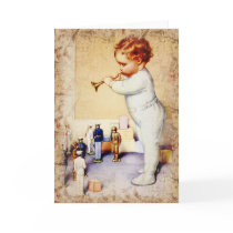 Redhead Baby Boy Blowing Horn to Soldiers