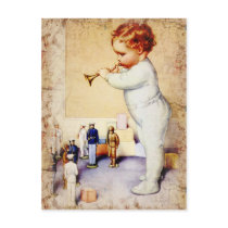 Redhead Baby Boy Blowing Horn to Soldiers