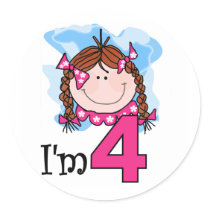 Redhead Girl I'm Four  Round Stickers