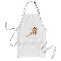 Redhead Pinup Girl in One Piece Bathing Suit Aprons
