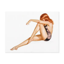 Redhead Pinup Girl in One Piece Bathing Suit Postcard