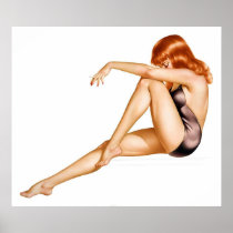 Redhead Pinup Girl in One Piece Bathing Suit Posters