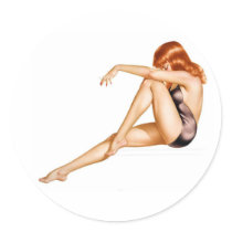 Redhead Pinup Girl in One Piece Bathing Suit Sticker
