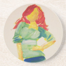 Redheaded woman with purse coaster