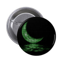 Reflection Crescent Moon On Lake Green Pinback Buttons