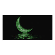 Reflection Crescent Moon On Lake Green Photo Cards