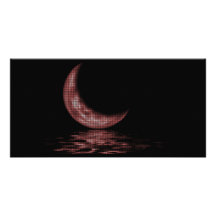 Reflection Crescent Moon On Lake Red Photo Card Template