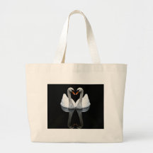 Reflections of Love, Heart Shape, White Swans Canvas Bags