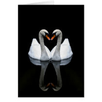 Reflections of Love, Heart Shape, White Swans Greeting Cards