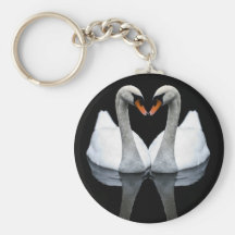 Reflections of Love, Heart Shape, White Swans Keychain