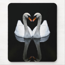Reflections of Love, Heart Shape, White Swans Mouse Pads