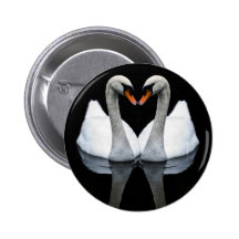 Reflections of Love, Heart Shape, White Swans Pin